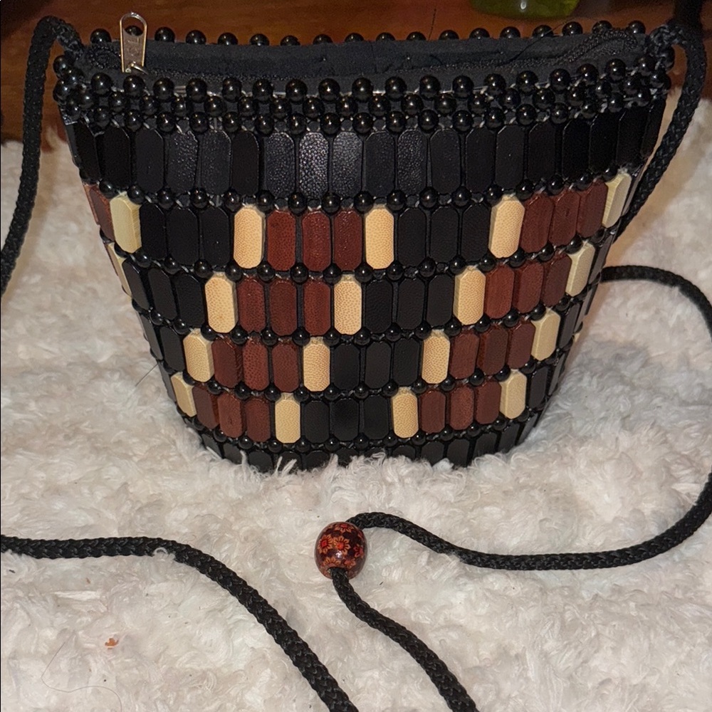 Stylish Black and Brown Beaded Women's Bag